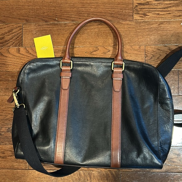 Unisex Fossil Leather Briefcase - Black/Brown- Excellent Condition - Picture 11 of 15